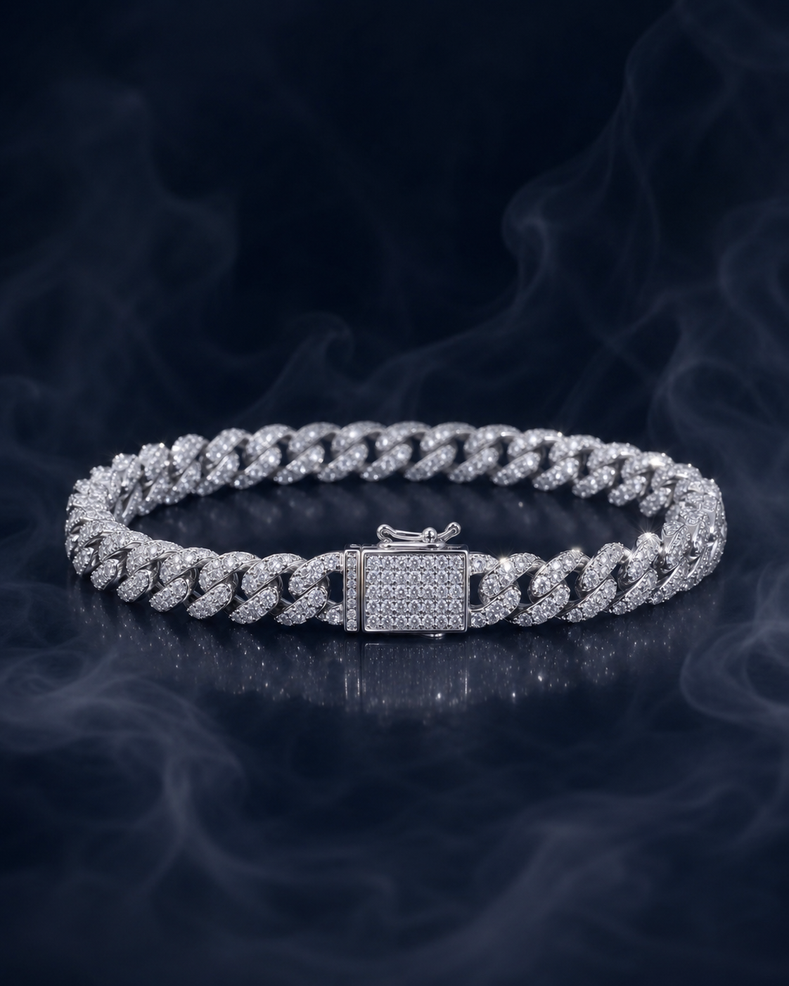 Regent Cuban bracelet, a silver Cuban link bracelet with pavé stones set edge to edge.