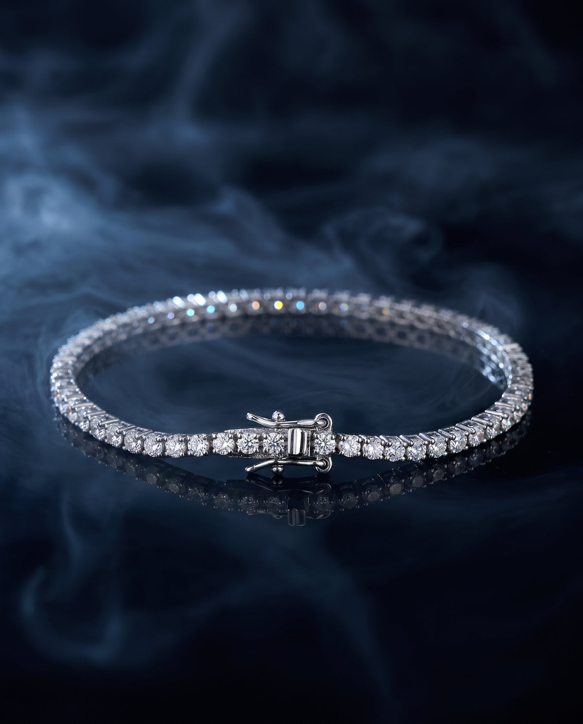 Aurelian tennis bracelet, a continuous line of round stones in a classic tennis setting, with a secure clasp.