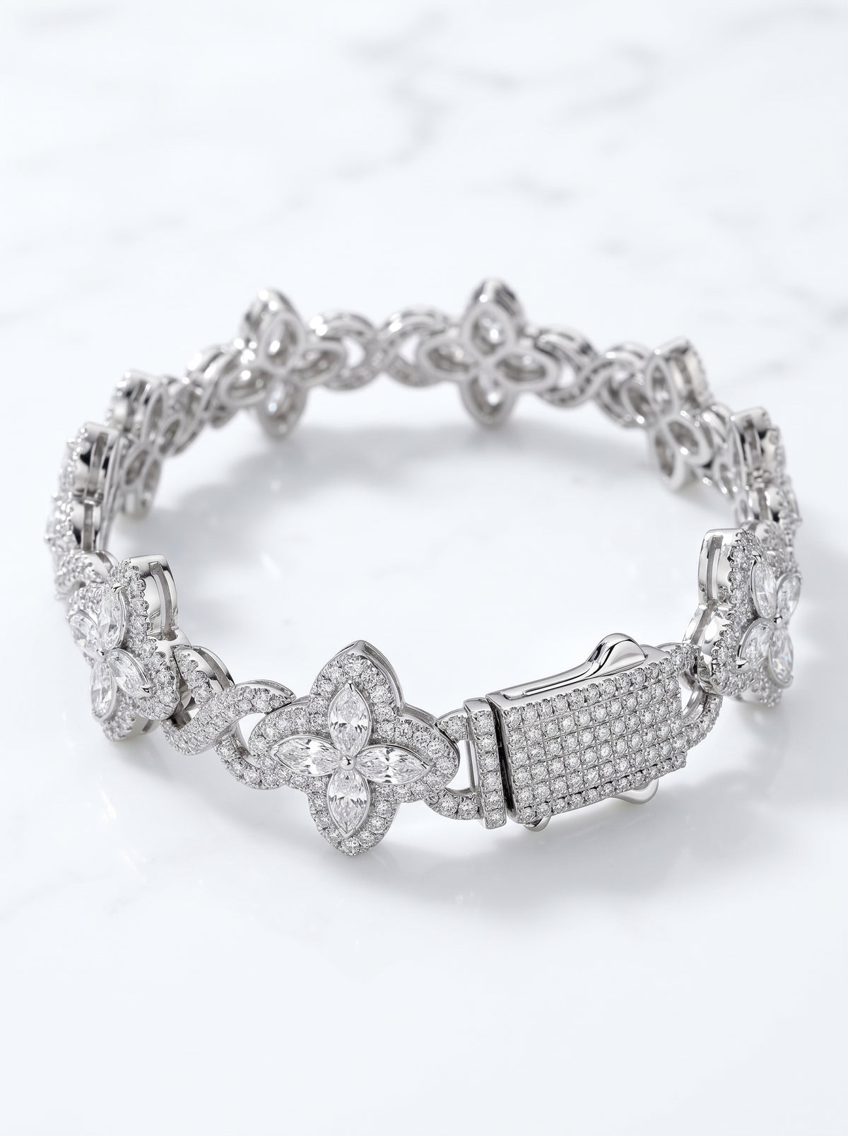 Second close view of the Camellia bracelet's clusters and link detail.