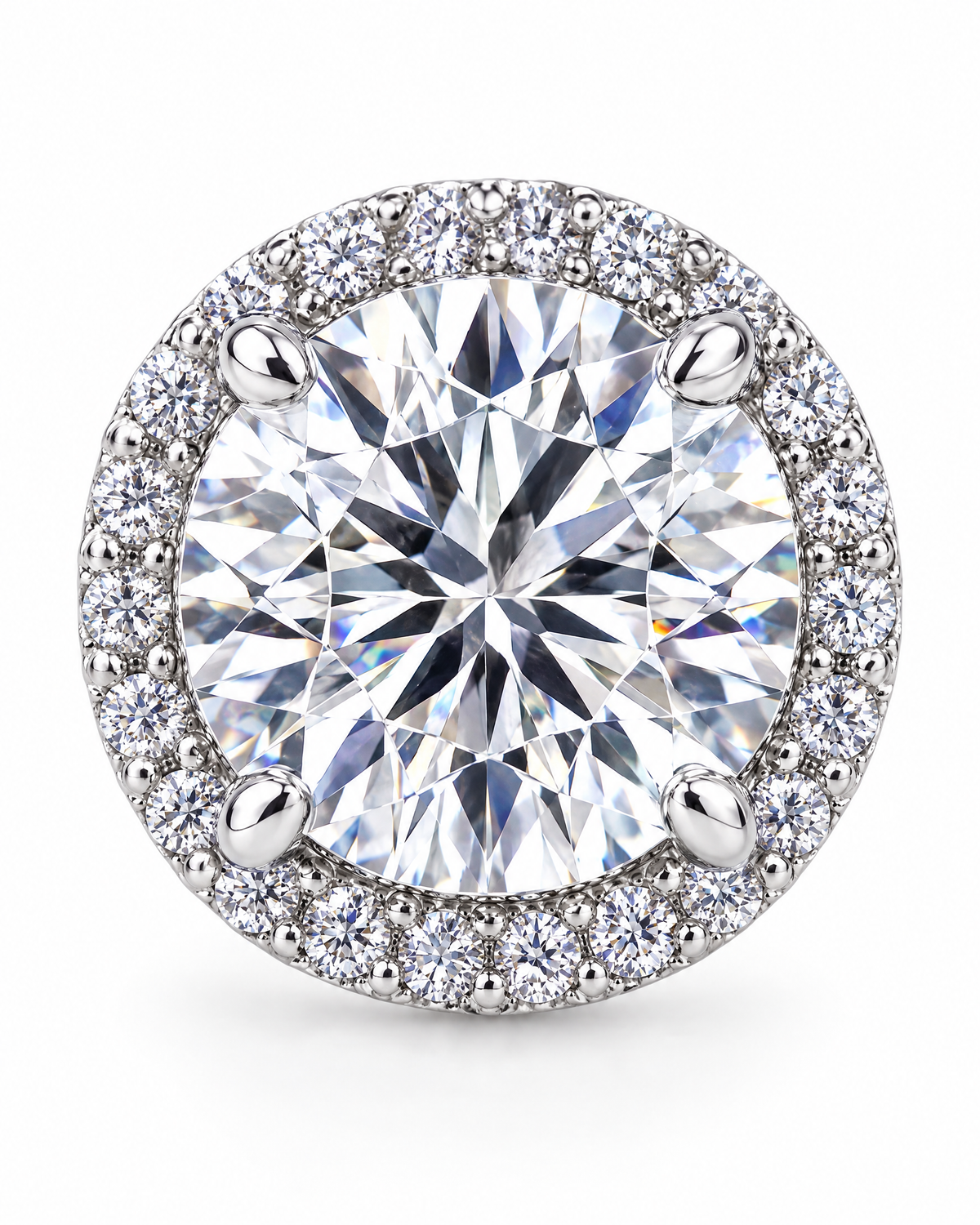 Close-up of the pavé halo on a Corona stud.