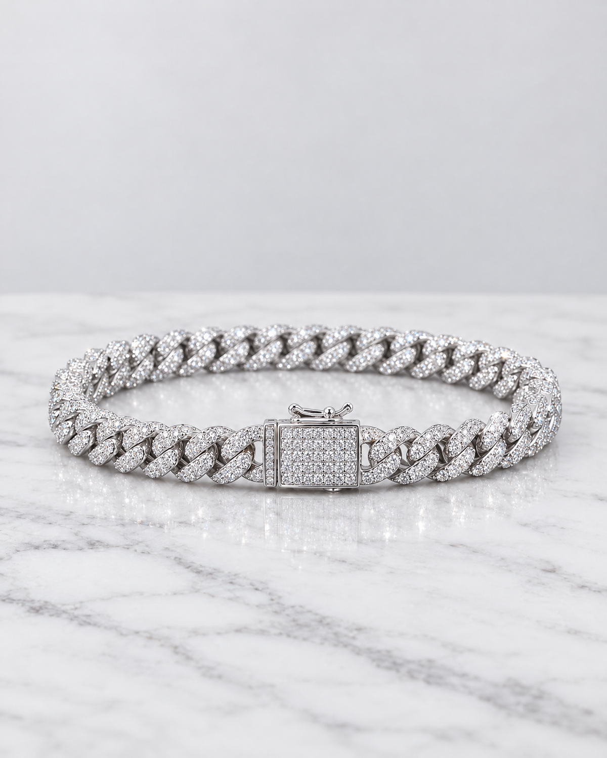 Regent Cuban bracelet laid flat, showing the full chain of pavé-set links.