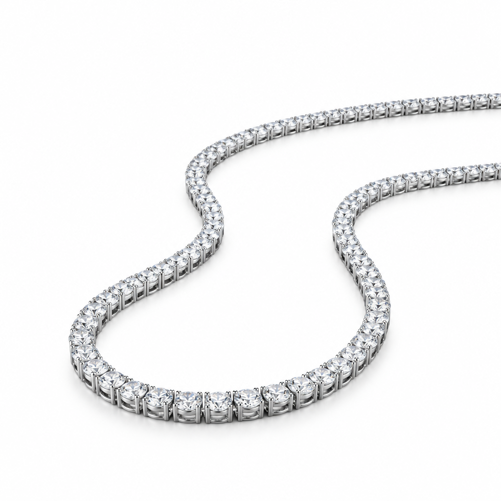 Wide editorial photo of the Aurelian tennis necklace.